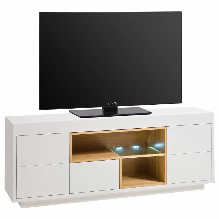 loftscape Loftscape Meuble TV Kuusaa – Blanc / Imitation chêne – Largeur : 168 cm