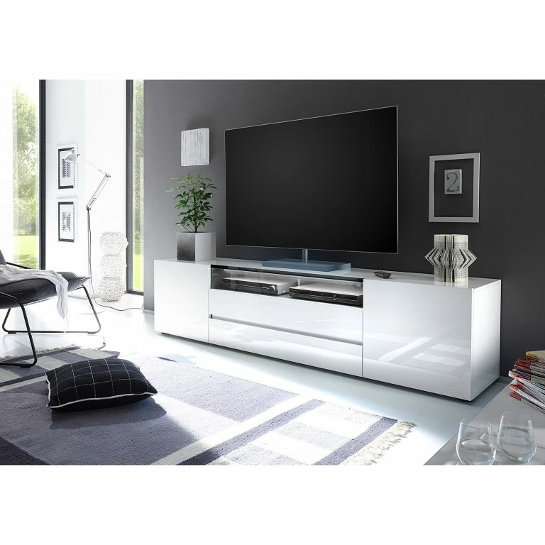 Loftscape Loftscape Meuble TV Mavie – Blanc Brillant / Noir – Largeur : 203 Cm