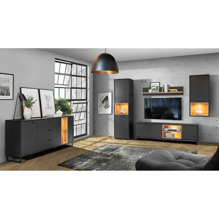 Loftscape Loftscape Meuble TV Mazzo – Noir / Imitation Chêne Artisan