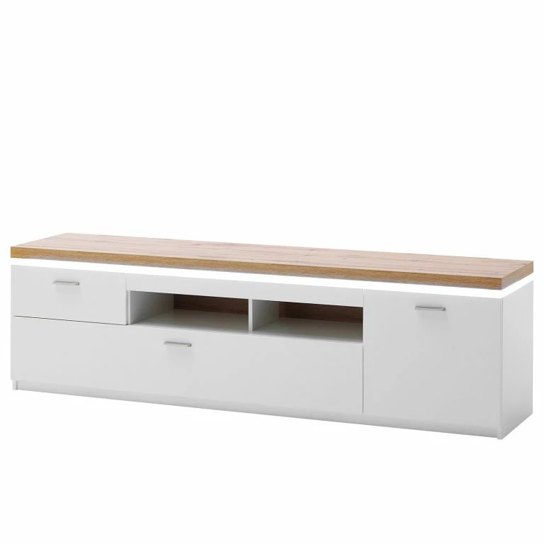 Loftscape Loftscape Meuble TV Mundai – Avec éclairage  – Blanc / Imitation Chêne De Wotan – Largeur : 196 Cm