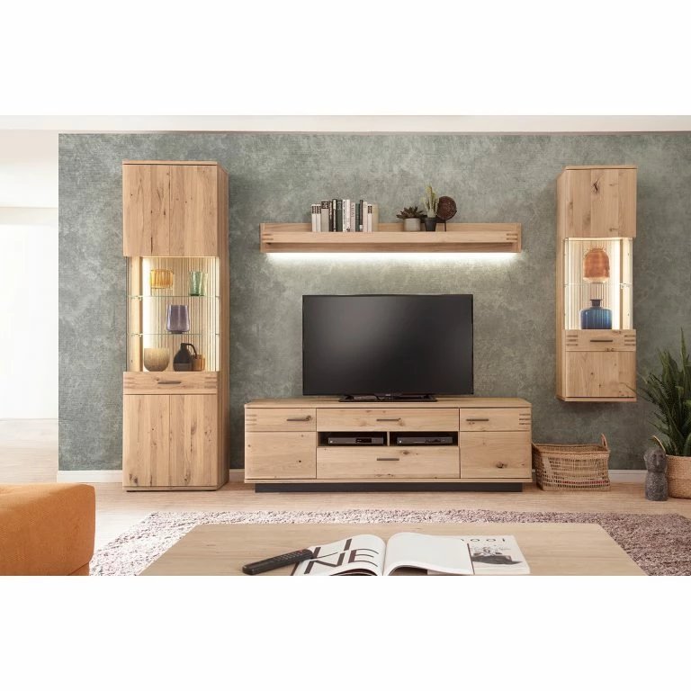 Loftscape Loftscape Meuble TV Salvo – Partiellement En Chêne Massif – Planches De Chêne Bianco / Gris – Largeur : 180 Cm