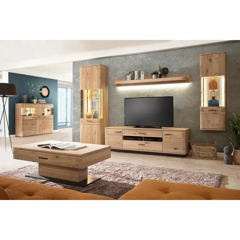 Loftscape Loftscape Meuble TV Salvo – Partiellement En Chêne Massif – Planches De Chêne Bianco / Gris – Largeur : 180 Cm