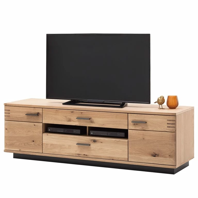 loftscape Loftscape Meuble TV Salvo – Partiellement en chêne massif – Planches de chêne Bianco / Gris – Largeur : 180 cm