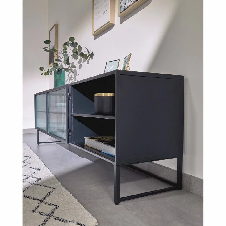 Loftscape Loftscape Meuble TV Tete – Verre / Métal – Noir