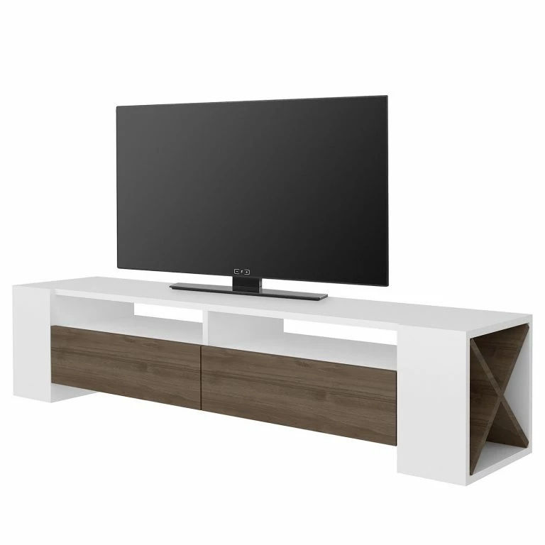 loftscape Loftscape Meuble TV Varel – Blanc / Imitation noyer