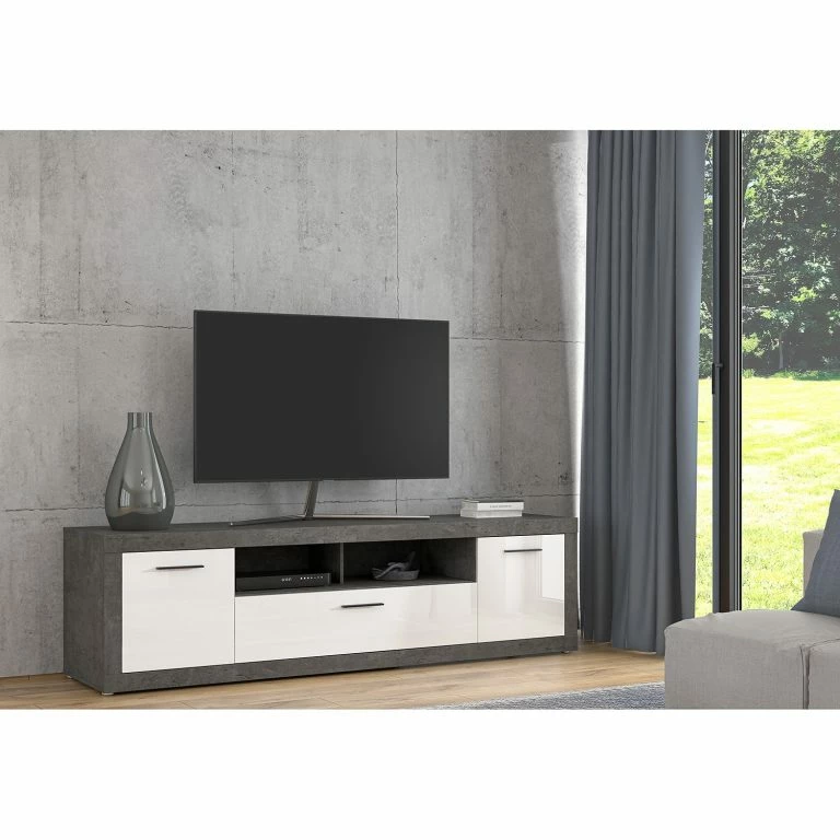 Loftscape Loftscape Meuble TV Vetras II – Blanc Brillant / Imitation Béton