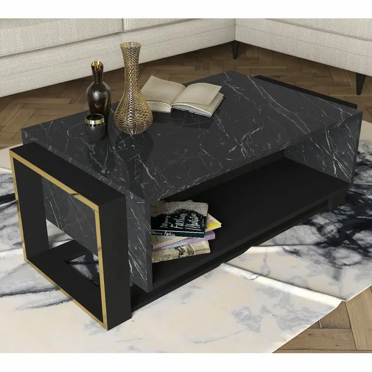 Loftscape Loftscape Table Basse Board Luca – Imitation Marbre Noir / Doré