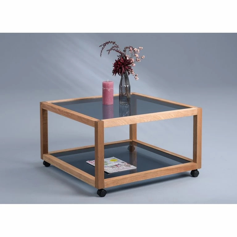 Loftscape Loftscape Table Basse Fulbeck II – Verre / Noyer Massif – Gris / Noyer