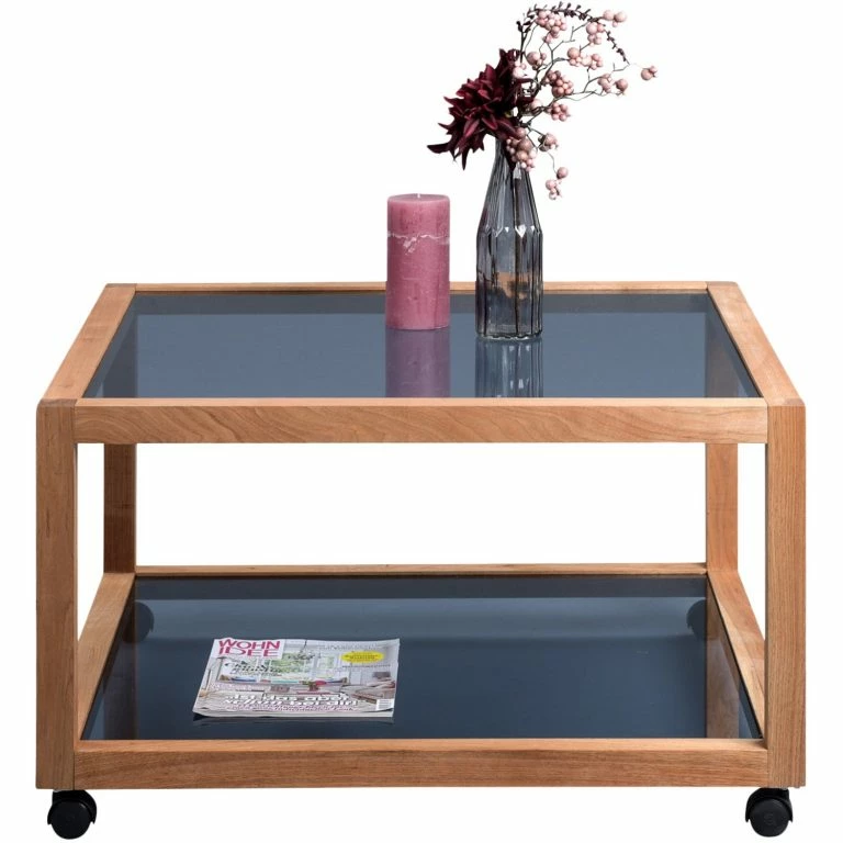 Loftscape Loftscape Table Basse Fulbeck II – Verre / Noyer Massif – Gris / Noyer