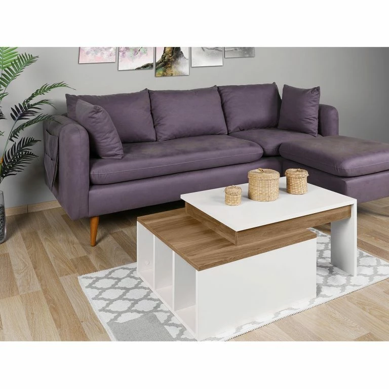 Loftscape Loftscape Table Basse Garala – Blanc / Imitation Noyer Clair