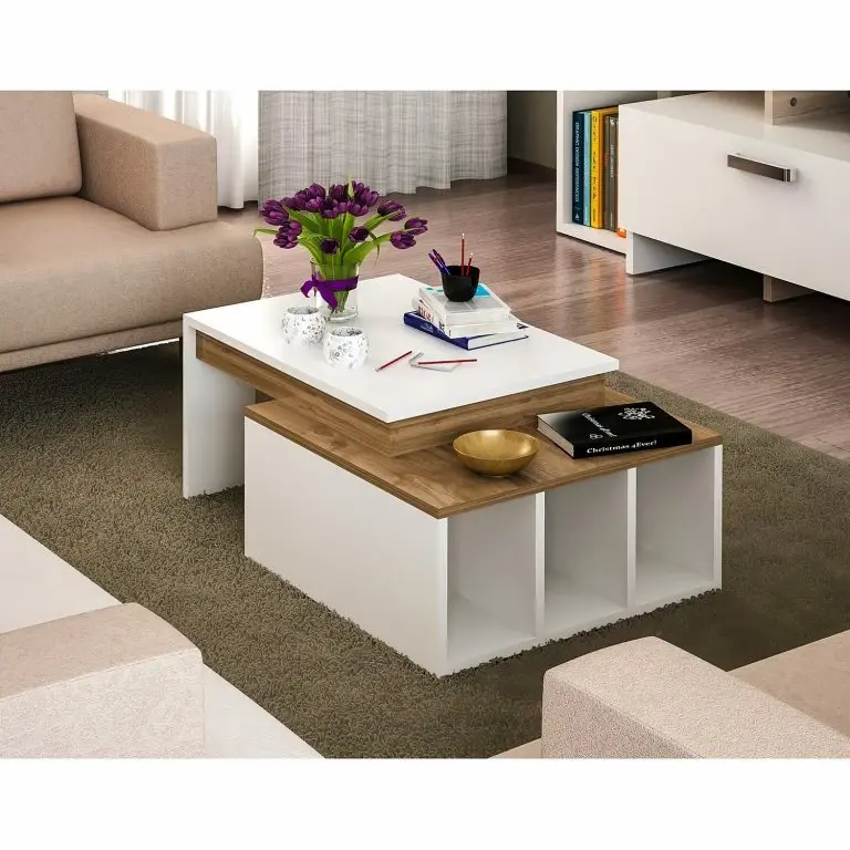 Loftscape Loftscape Table Basse Garala – Blanc / Imitation Noyer Clair