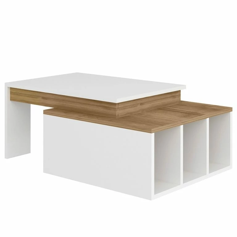 loftscape Loftscape Table basse Garala – Blanc / Imitation noyer clair