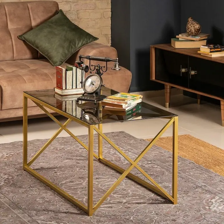 Loftscape Loftscape Table Basse Graham – Verre / Métal – Doré / Gris