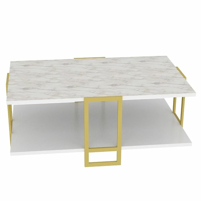 Loftscape Loftscape Table Basse Pisek – Imitation Marbre Blanc / Doré