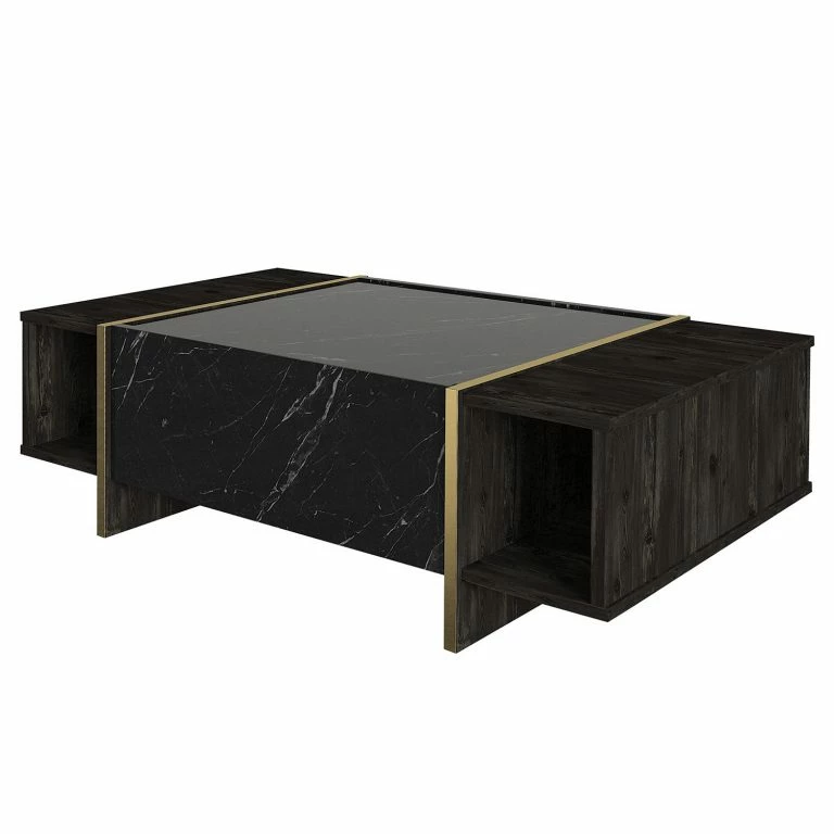 Loftscape Loftscape Table Basse Vidal – Décor En Marbre Noir / Décor En Noyer / Doré