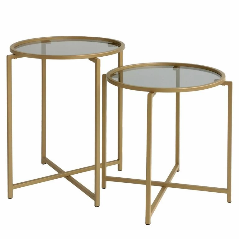 loftscape Loftscape Tables gigognes Guichen III (lot de 2) – Verre / Métal – Noir fumé / Doré