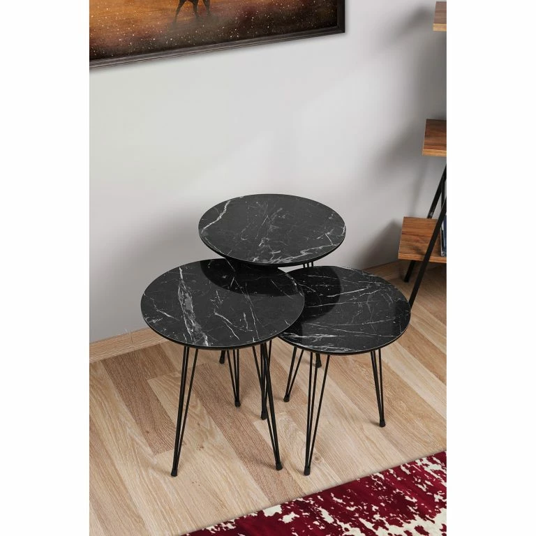 Loftscape Loftscape Tables Gigognes Soffy (lot De 3) – Métal – Imitation Marbre Noir / Noir