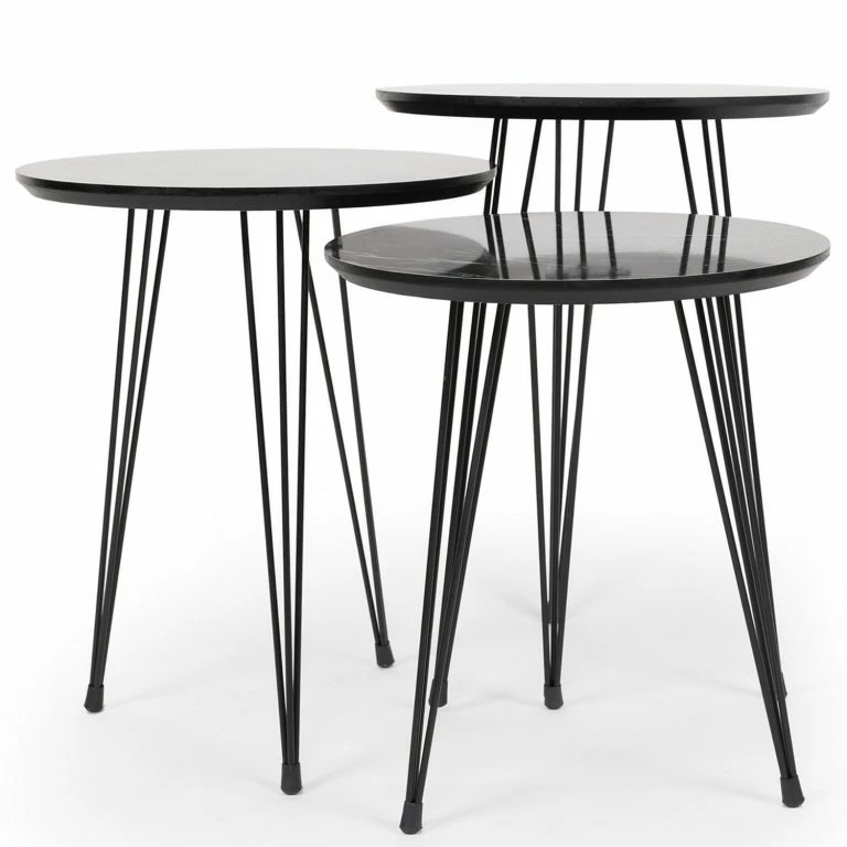 Loftscape Loftscape Tables Gigognes Soffy (lot De 3) – Métal – Imitation Marbre Noir / Noir