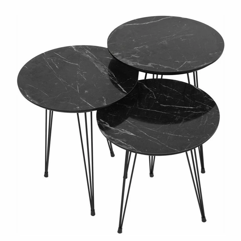 loftscape Loftscape Tables gigognes Soffy (lot de 3) – Métal – Imitation marbre noir / Noir