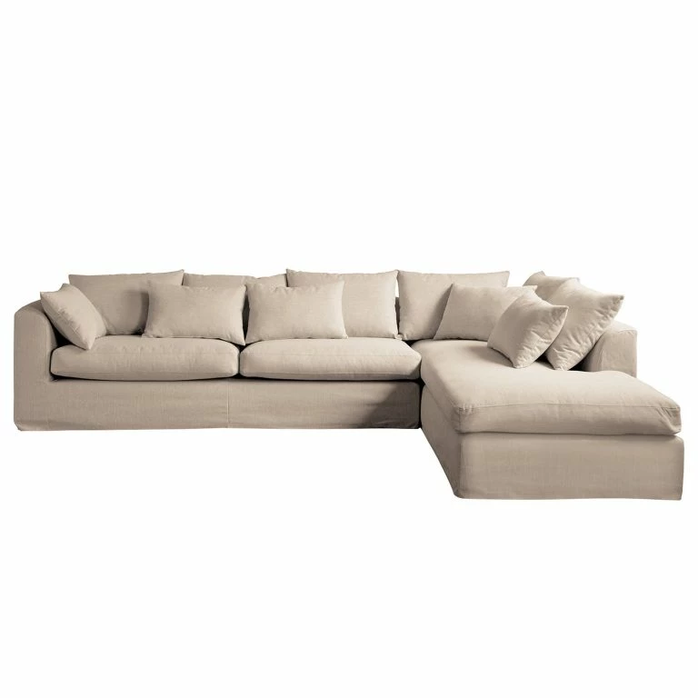 Loftscape Maison Belfort Canapé D’angle Breves – Tissage à Plat – Beige – Méridienne Longue à Droite (vue De Face)