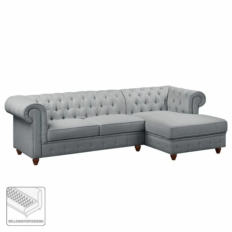 Loftscape Maison Belfort Canapé D’angle Pintano – Gris Argenté – Méridienne Longue à Droite (vue De Face)