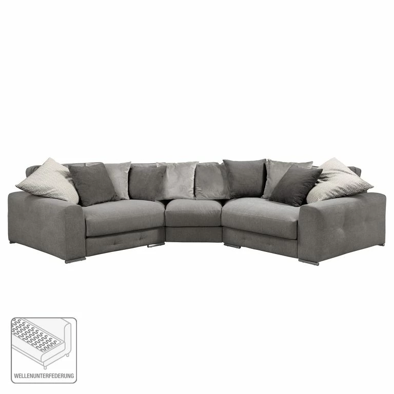 Loftscape Maison Belfort Canapé D’angle Tahko – Microfibre / Tissu / Velours – Gris / Gris Clair