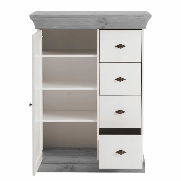Loftscape Maison Belfort Commode Bergen II – Pin Massif – Blanc / Gris