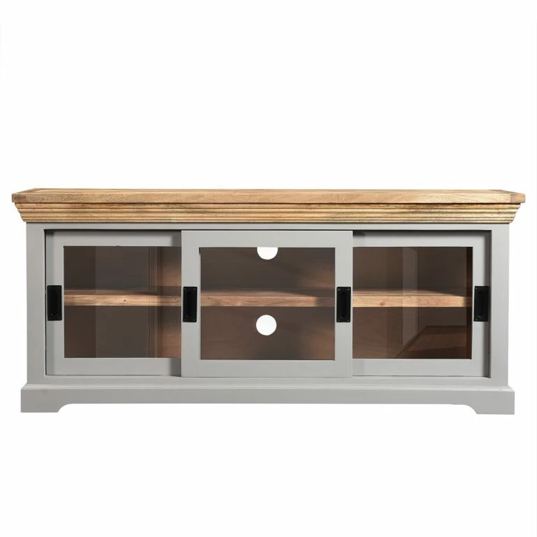 Loftscape Maison Belfort Meuble TV Antton – Acacia / Manguier Massif – Gris / Manguier