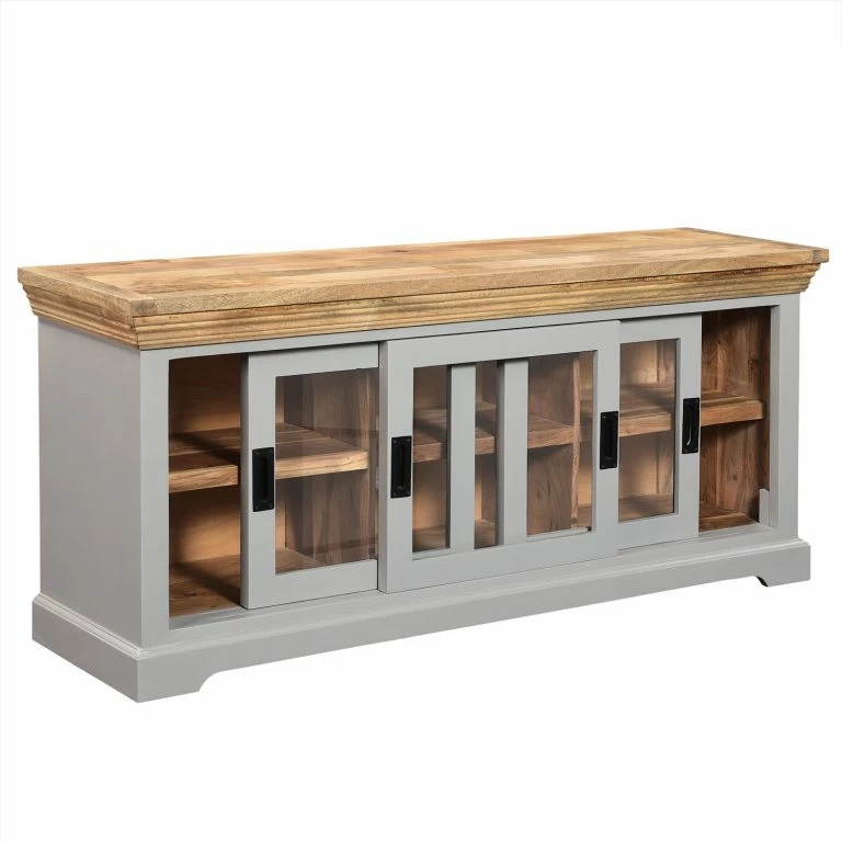 Loftscape Maison Belfort Meuble TV Antton – Acacia / Manguier Massif – Gris / Manguier