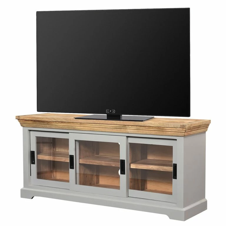 loftscape Maison Belfort Meuble TV Antton – Acacia / Manguier massif – Gris / Manguier