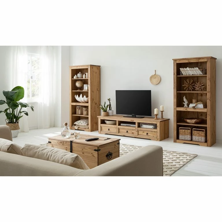 Loftscape Maison Belfort Meuble TV Finca Rustica II – Pin Massif – Epicéa Naturel