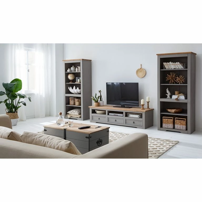 Loftscape Maison Belfort Meuble TV Finca Rustica II – Pin Massif – Pin Gris