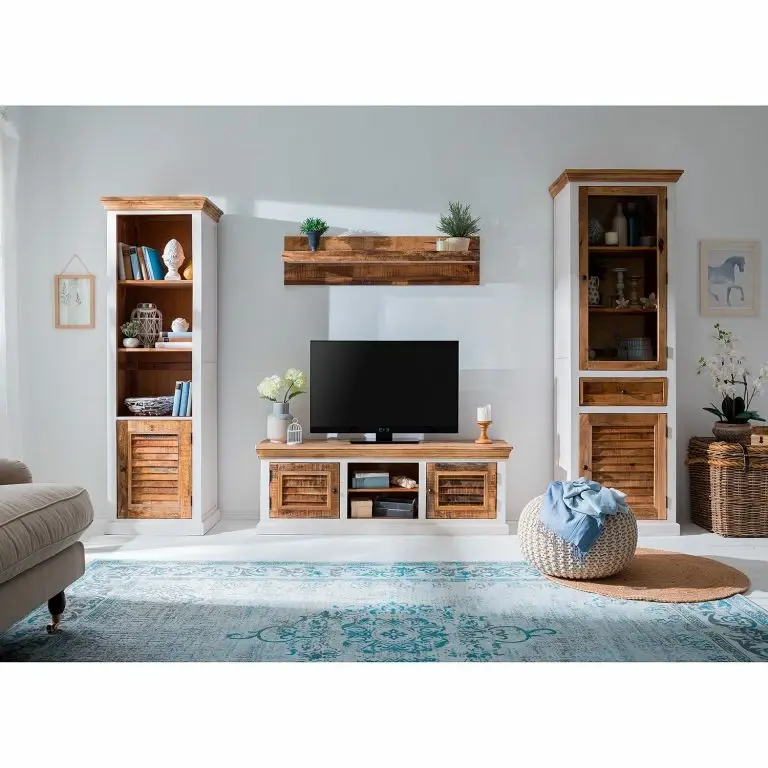 Loftscape Maison Belfort Meuble TV Newhaven – Partiellement En Manguier Massif – Manguier / Blanc