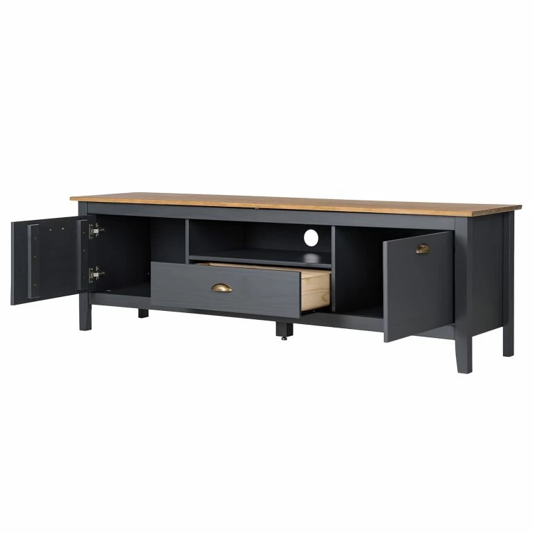 Loftscape Maison Belfort Meuble TV Rivery II – Pin Massif – Anthracite