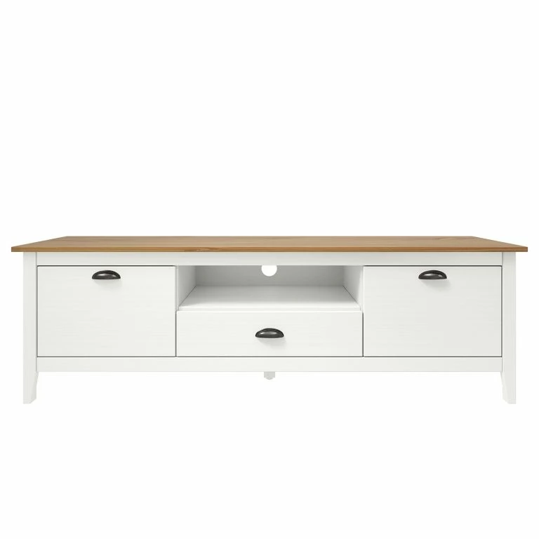 Loftscape Maison Belfort Meuble TV Rivery II – Pin Massif – Blanc