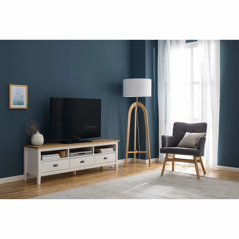 Loftscape Maison Belfort Meuble TV Rivery – Pin Massif – Blanc