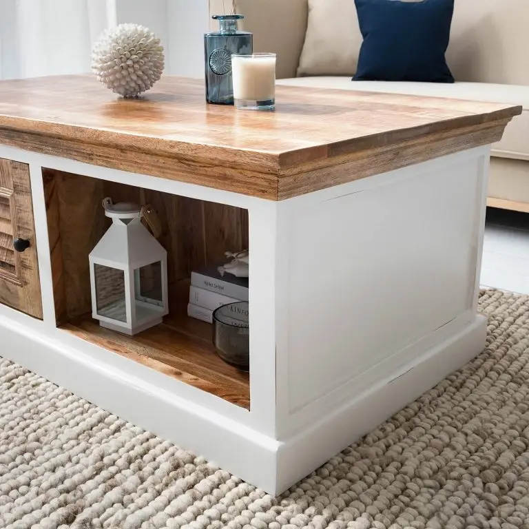 Loftscape Maison Belfort Table Basse Newhaven – Manguier Massif – Manguier / Blanc