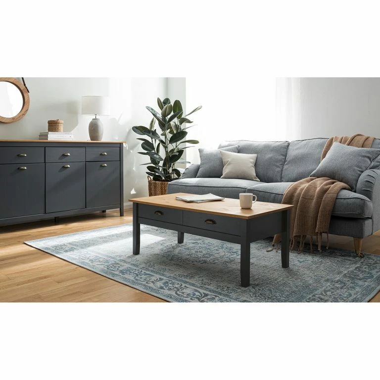 Loftscape Maison Belfort Table Basse Rivery – Pin Massif – Anthracite