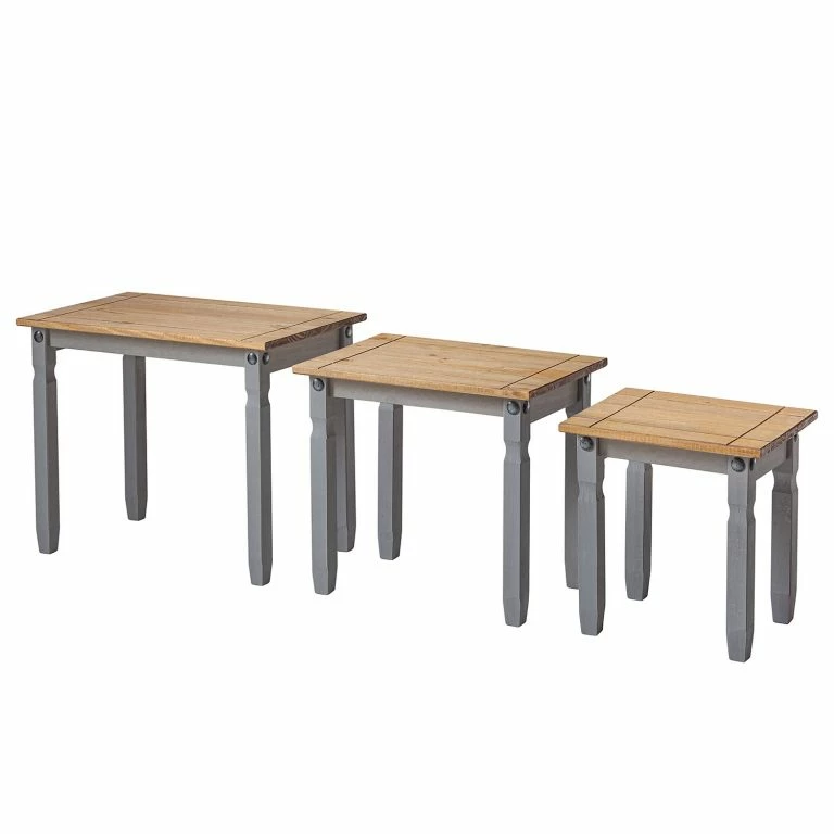 loftscape Maison Belfort Tables gigognes Finca Rustica (3 élém.) – 3 éléments -Pin massif – Pin gris