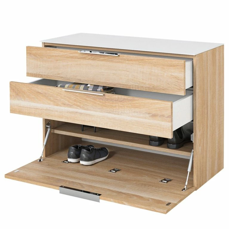 Loftscape Maja Möbel Armoire Murale Shino – Verre – Blanc / Imitation Chêne