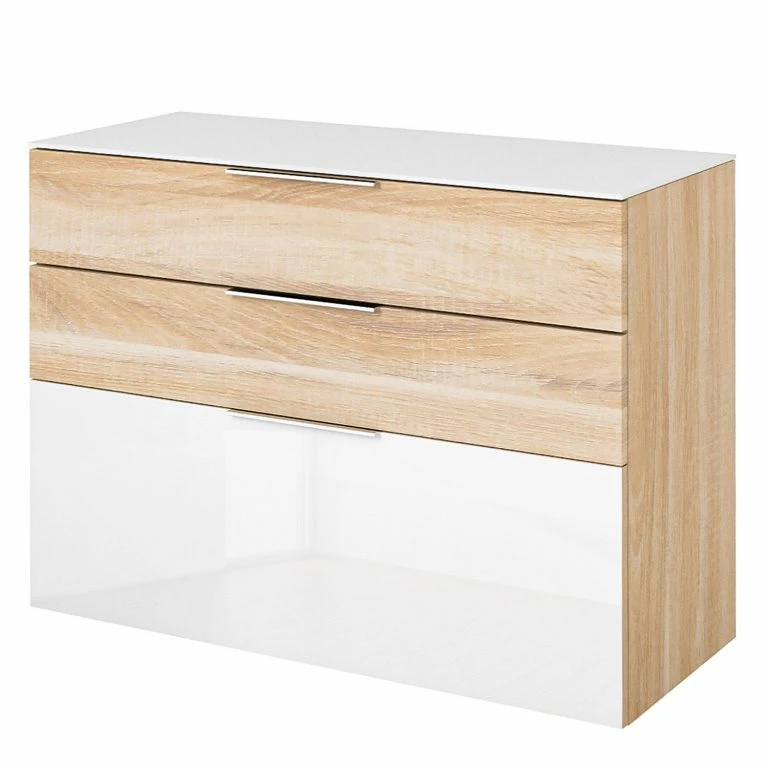 loftscape Maja Möbel Armoire murale Shino – Verre – Blanc / Imitation chêne