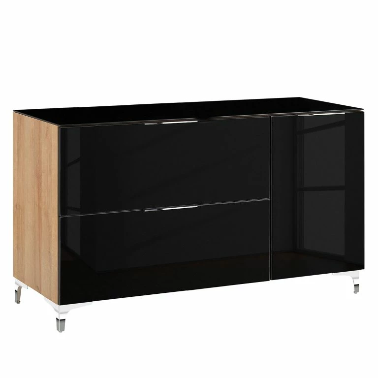 loftscape Maja Möbel Buffet Shino I – Verre noir / Imitation chêne de Riviera