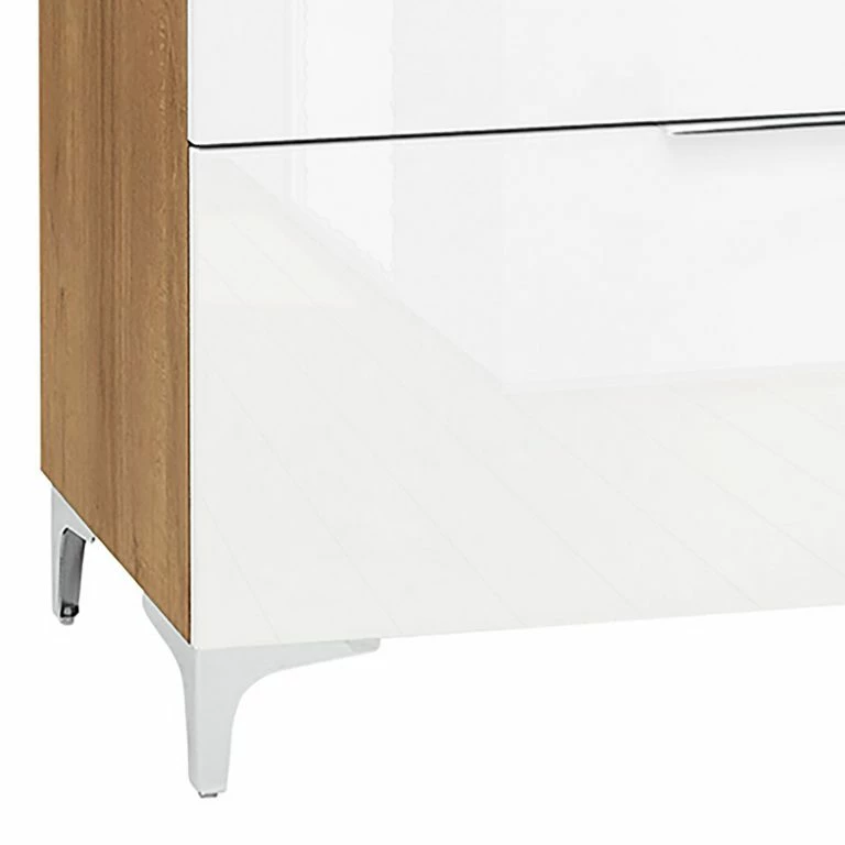 Loftscape Maja Möbel Buffet Shino II – Verre Blanc / Imitation Chêne De Riviera