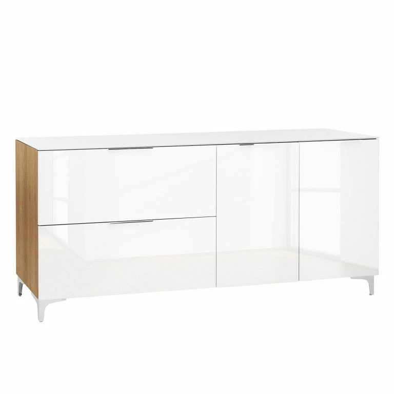 loftscape Maja Möbel Buffet Shino II – Verre blanc / Imitation chêne de Riviera
