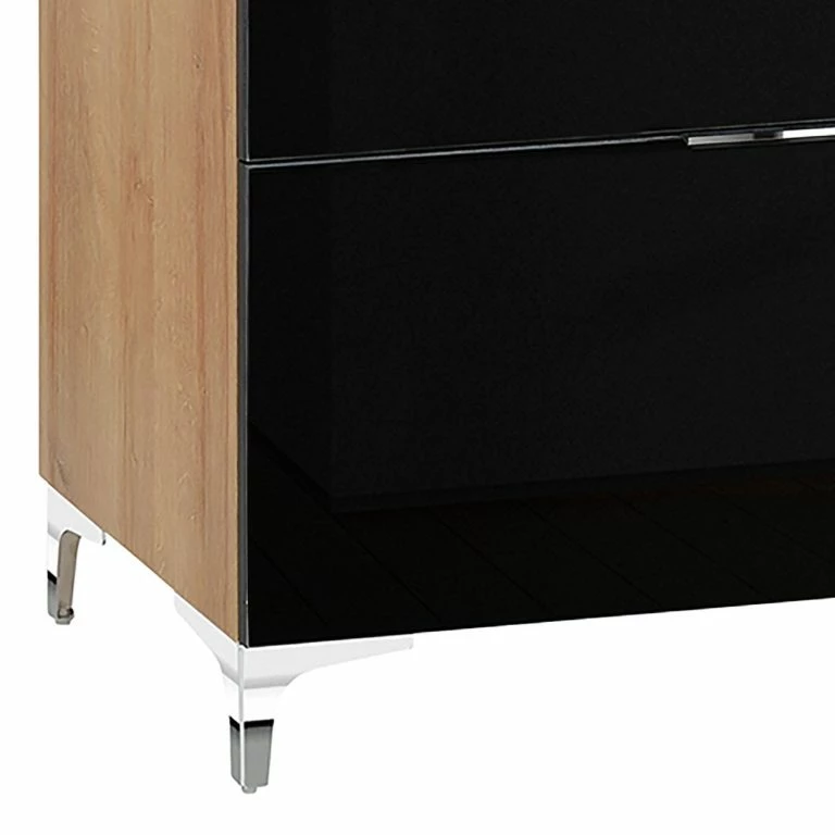 Loftscape Maja Möbel Buffet Shino II – Verre Noir / Imitation Chêne De Riviera