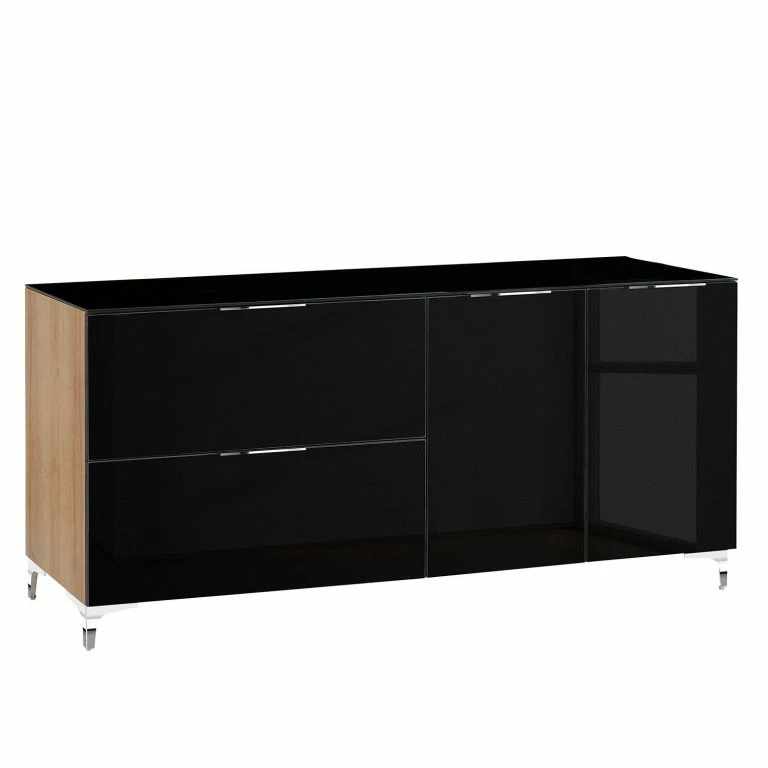 loftscape Maja Möbel Buffet Shino II – Verre noir / Imitation chêne de Riviera