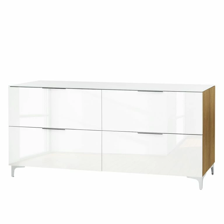 loftscape Maja Möbel Buffet Shino III – Verre blanc / Imitation chêne de Riviera