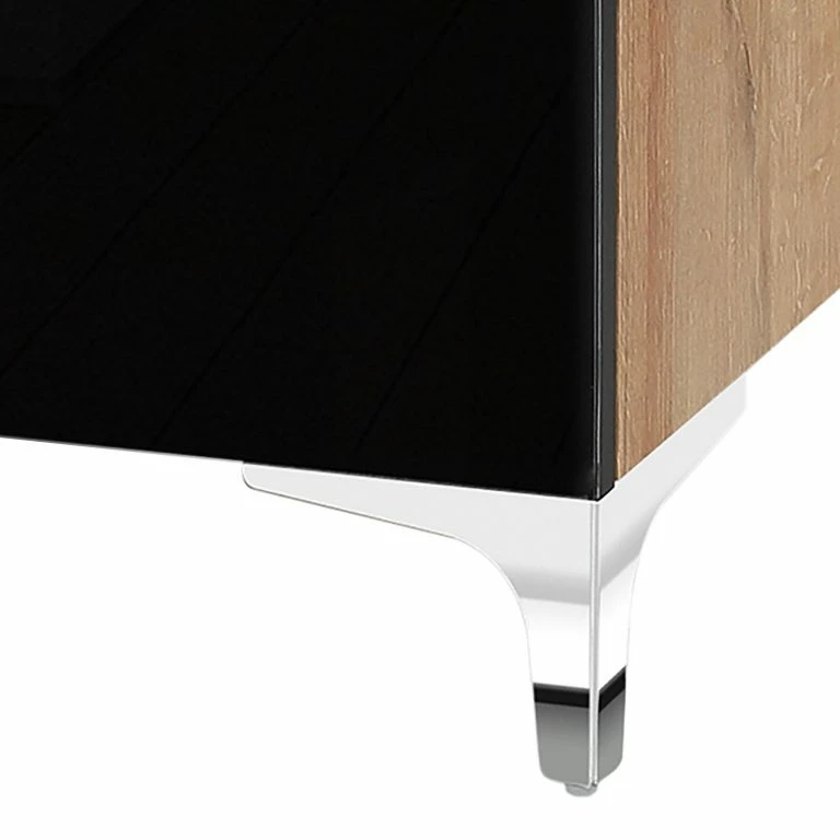 Loftscape Maja Möbel Buffet Shino III – Verre Noir / Imitation Chêne De Riviera