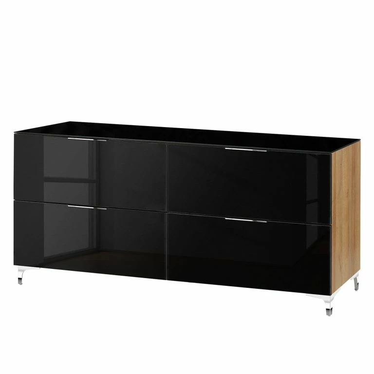 loftscape Maja Möbel Buffet Shino III – Verre noir / Imitation chêne de Riviera
