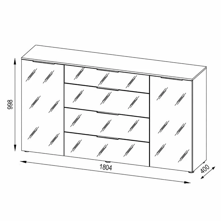Loftscape Maja Möbel Buffet Trend II – Verre – Blanc / Imitation Chêne Sonoma